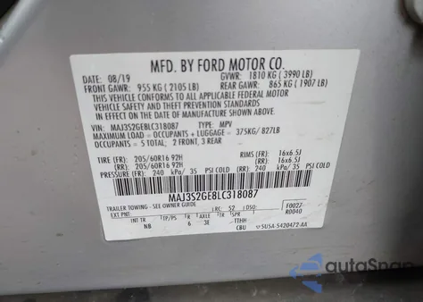 2020 Ford Ecosport Se from USA, damaged, VIN MAJ3S2GE8LC318087